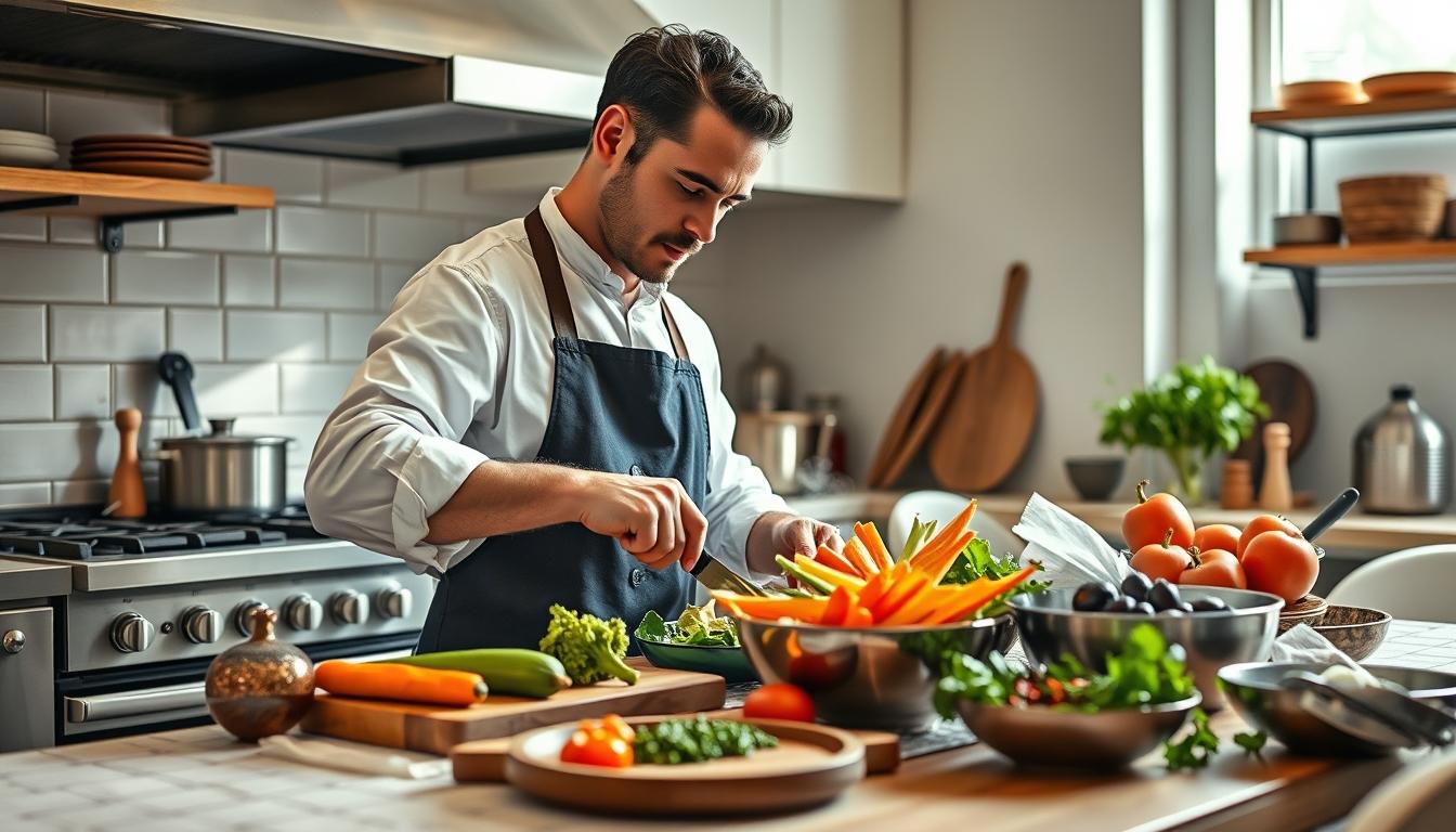 Home cook preparing ingredients in the kitchen